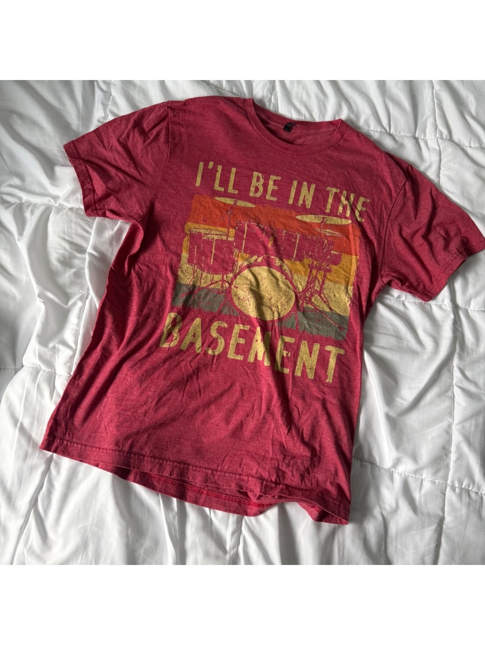 i'll be in the basement drummer graphic t-shirt small